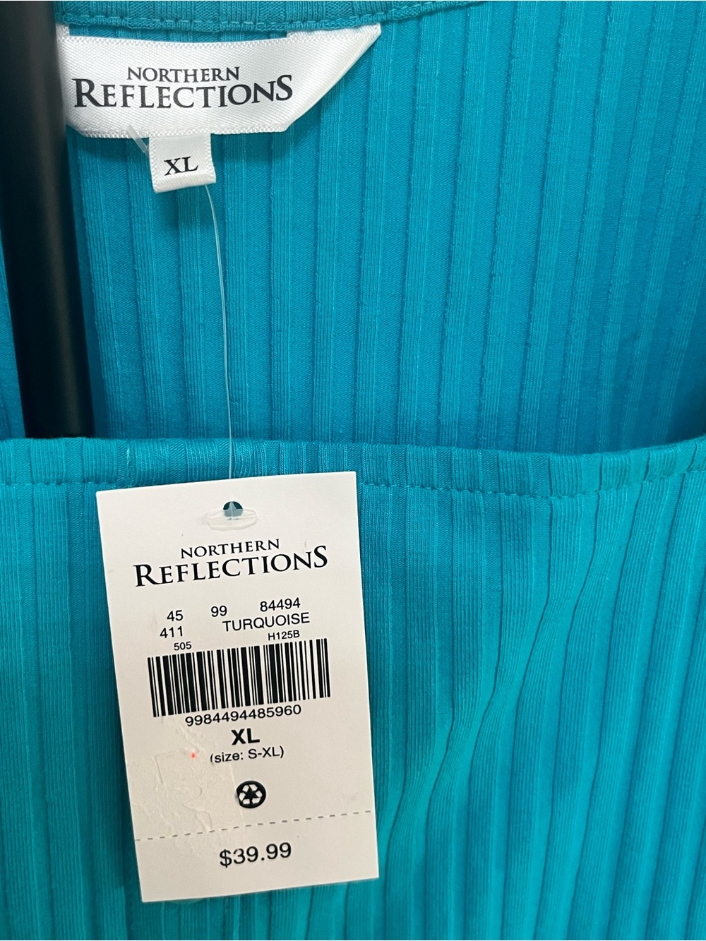 Northern Reflections Turquoise Ribbed Button-Front Tank - Picture 3 of 4